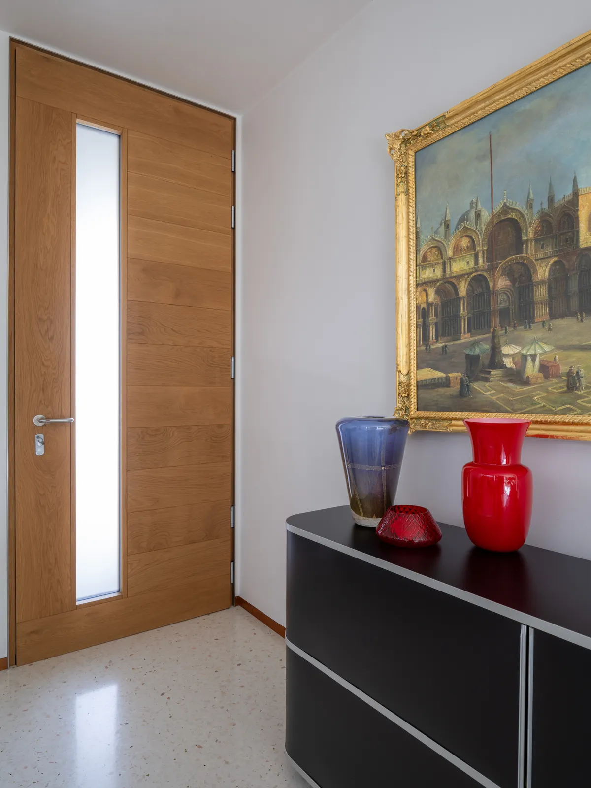 Porta interna in rovere con vetro satinato